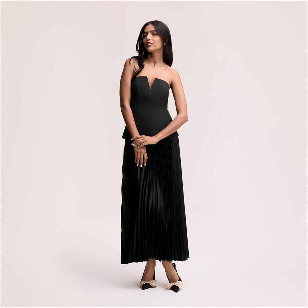Strapless Pleated Maxi Dress