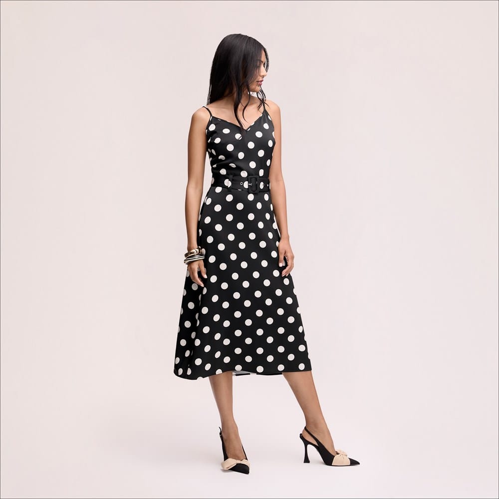 Belted Dot Maxi Dress