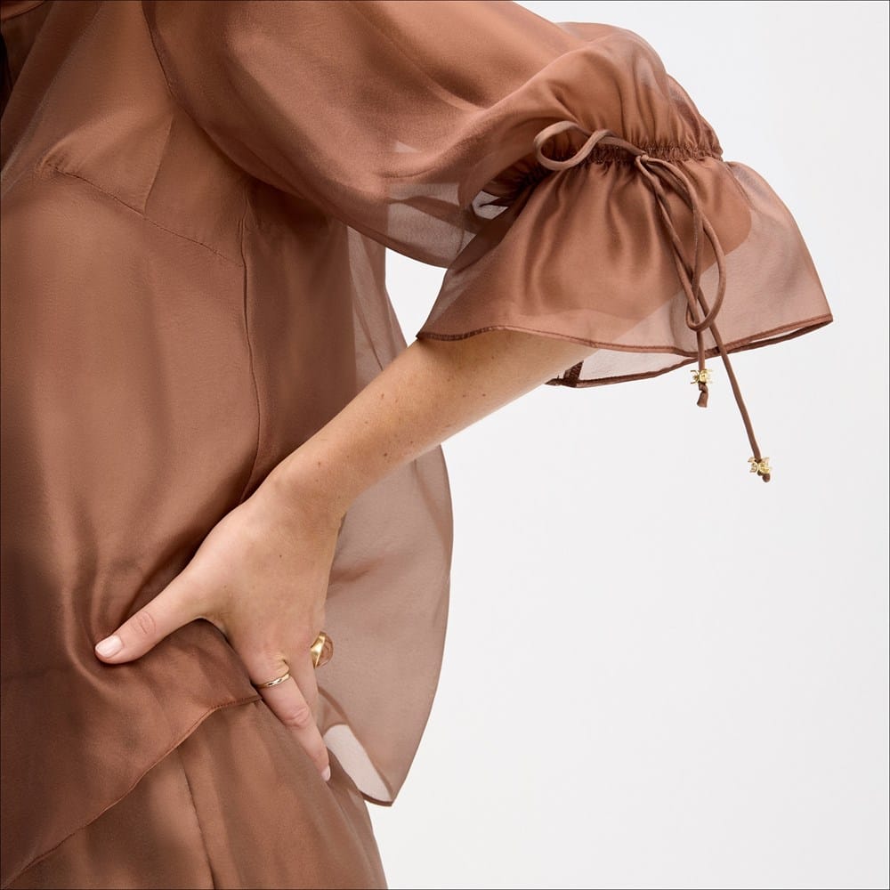 Sheer Blouson Sleeve Shirt - Image 3