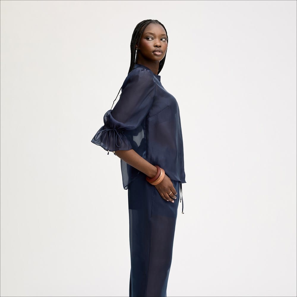 Sheer Blouson Sleeve Shirt - Image 3