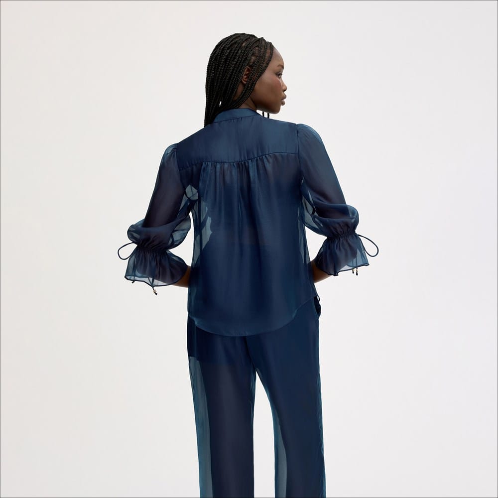 Sheer Blouson Sleeve Shirt - Image 4