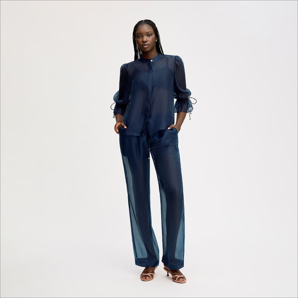 Sheer Blouson Sleeve Shirt - Image 2