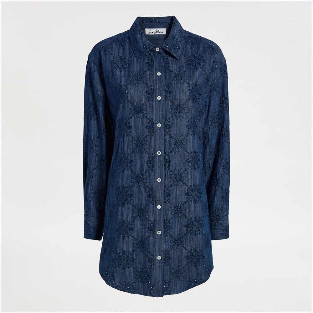 Denim Eyelet Mini Dress - Image 3