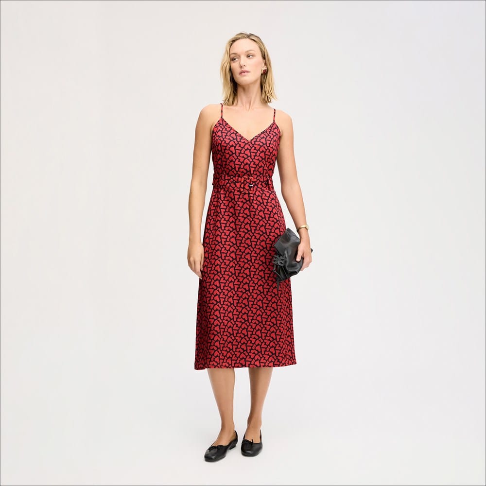 Red Hearted Belted Maxi Dress