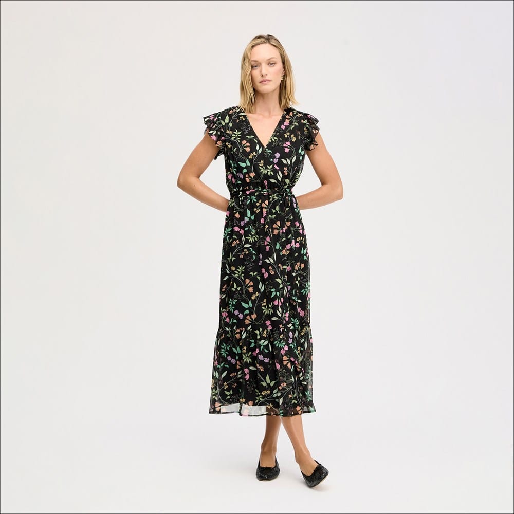 Fluttered Sleeve Maxi Dress