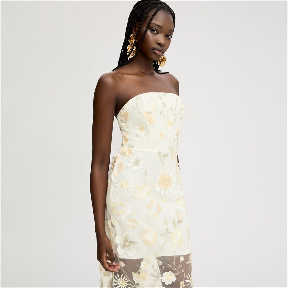 3D Flower Strapless Mini Dress