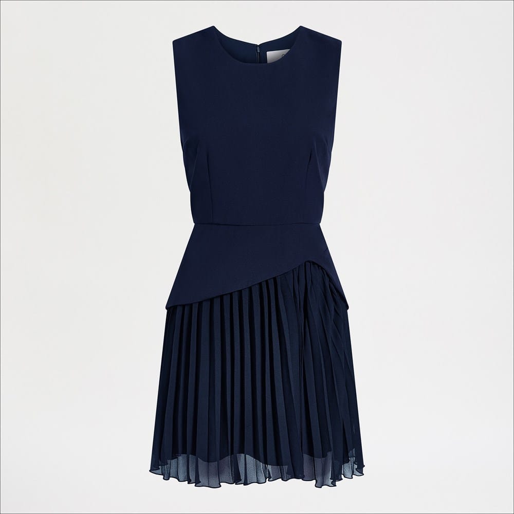 Tailored Crepe with Pleat Skirt Mini Dress