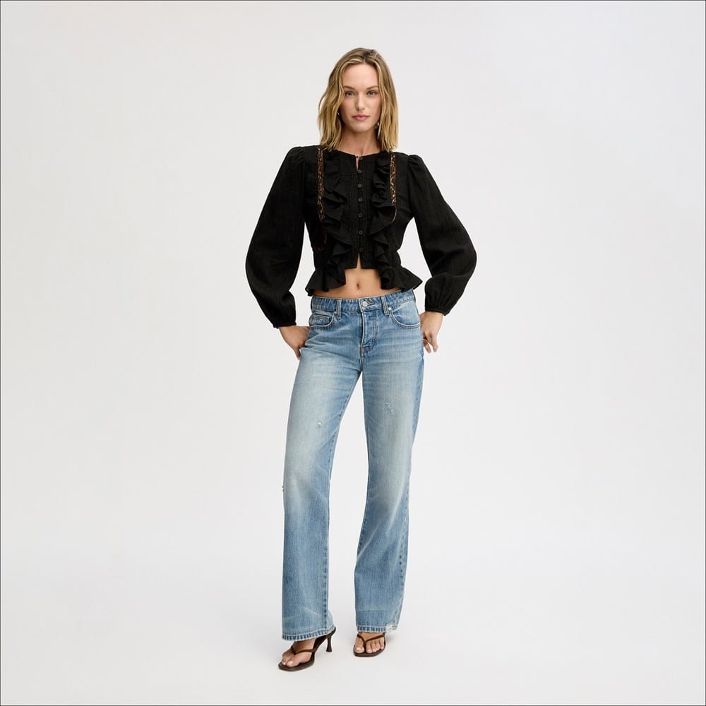 Lace Insert Ruffle Top