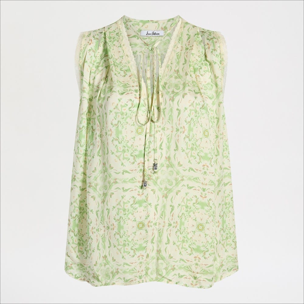 Pleated Lace Insert Sleeveless Top - Image 5