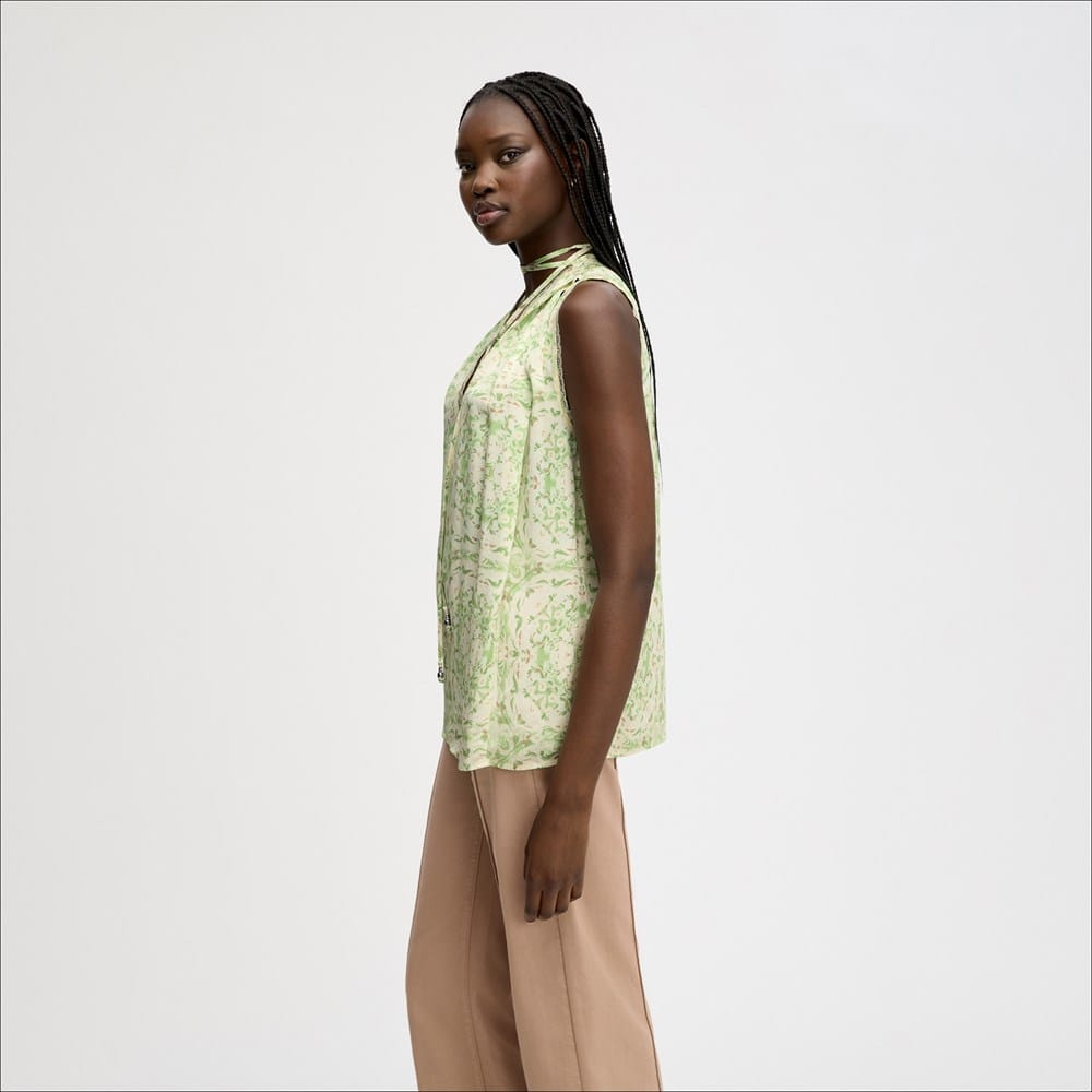 Pleated Lace Insert Sleeveless Top - Image 3