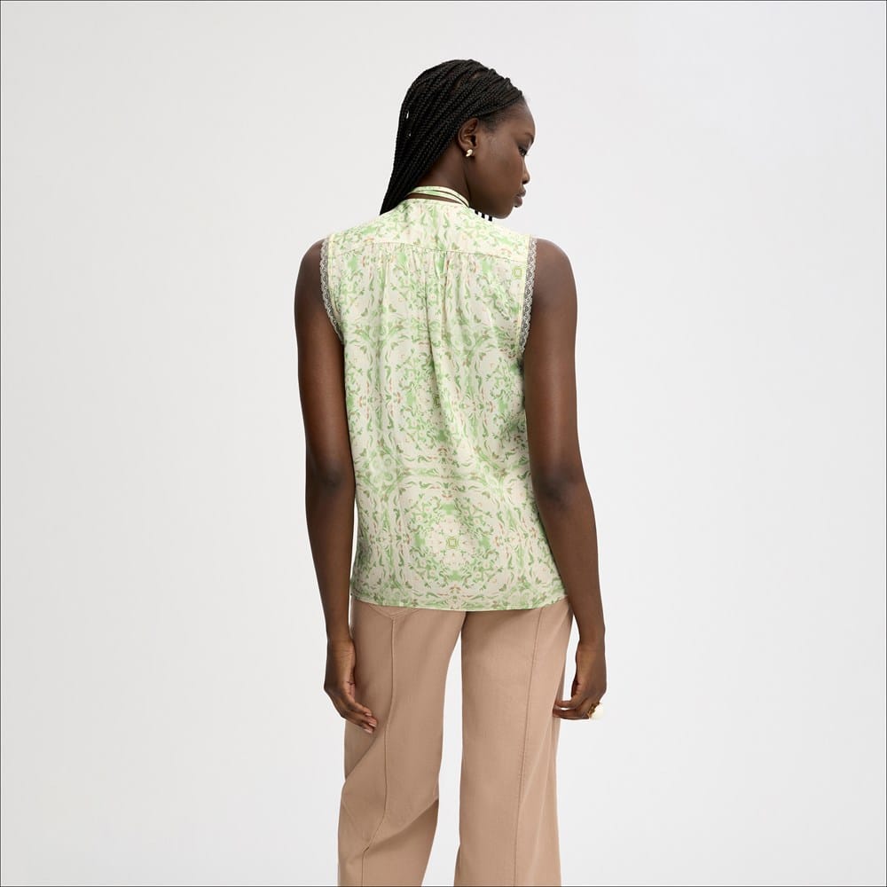 Pleated Lace Insert Sleeveless Top - Image 4