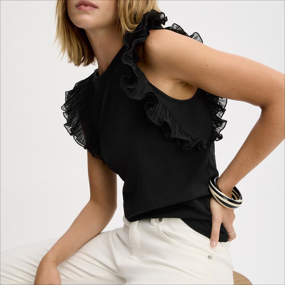 Pleated Ruffle Sleeveless Top